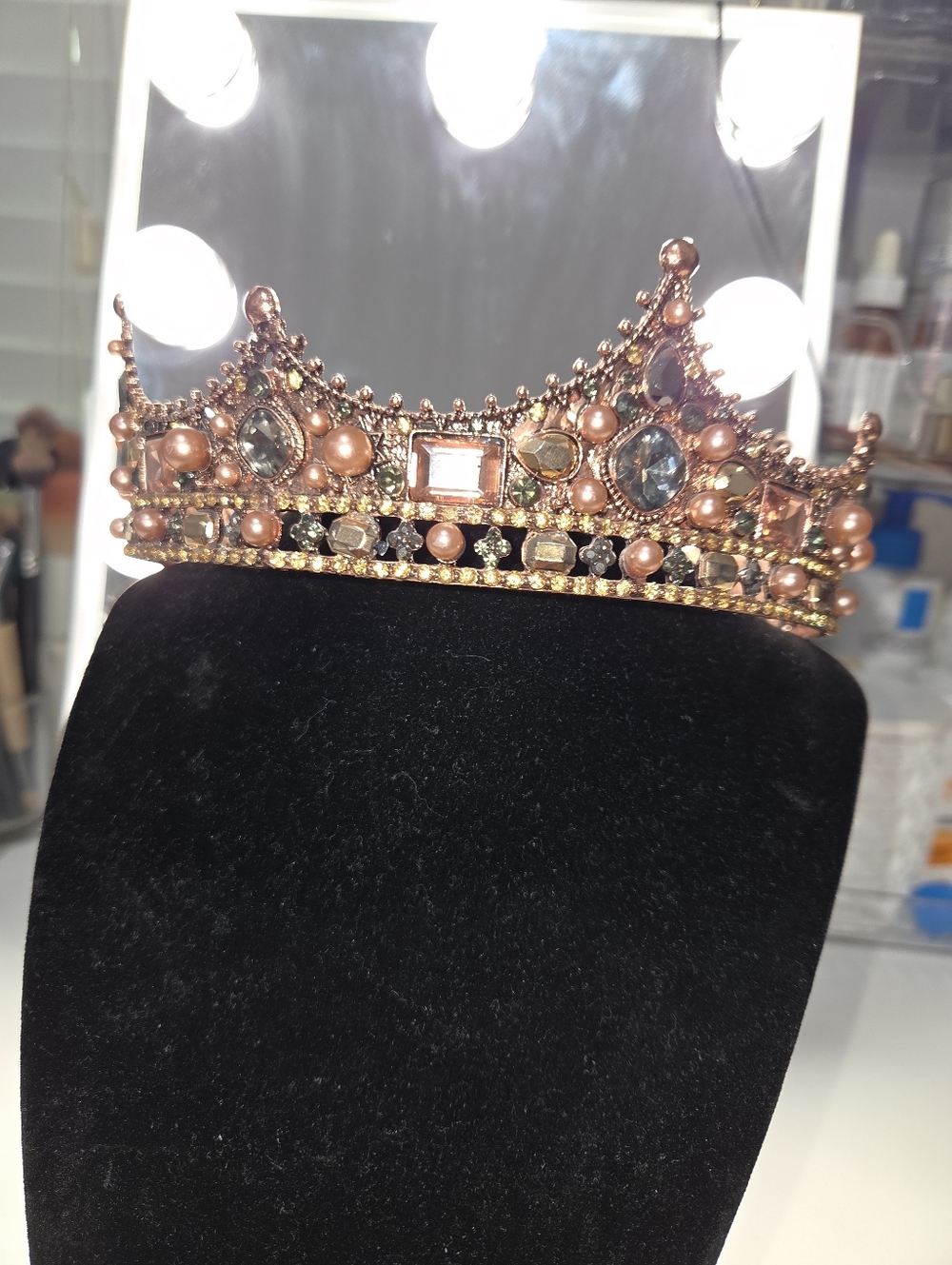 Vintage Rhinsetone And Pearl Crown